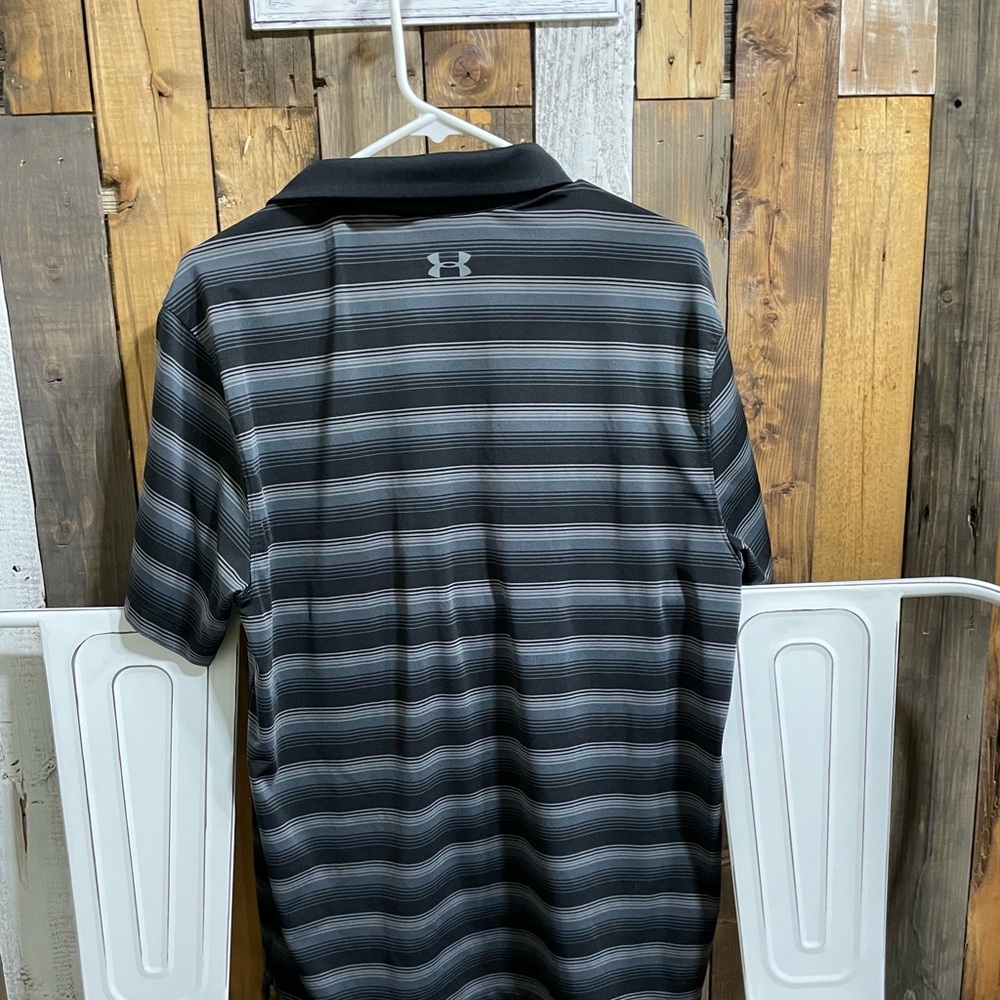 Under Armour Black and Gray Polo Shirt with Stripes